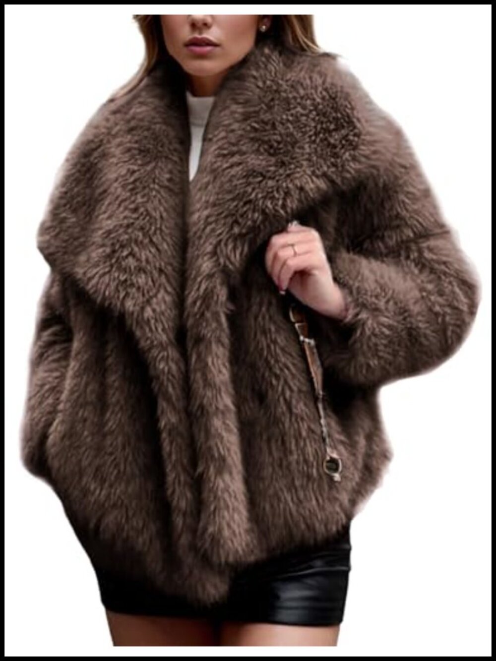 Faux Fur Jacket Winter Long Sleeve Fluffy Lapel Shaggy Coat